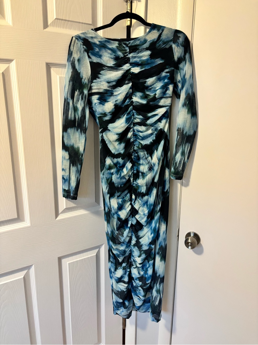 Abercrombie Blue & Black Ruched Mesh Midi Dress